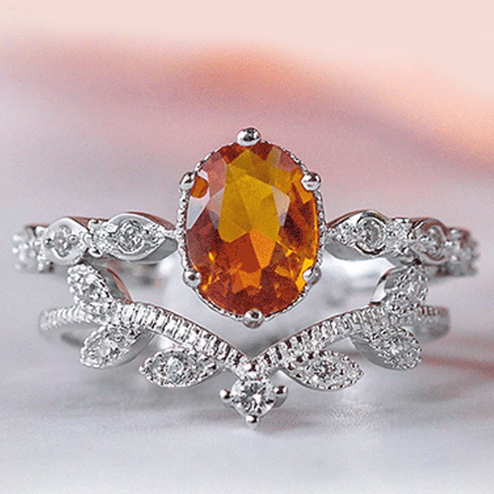 Citrine Gemstone ring set, 925 Sterling Silver